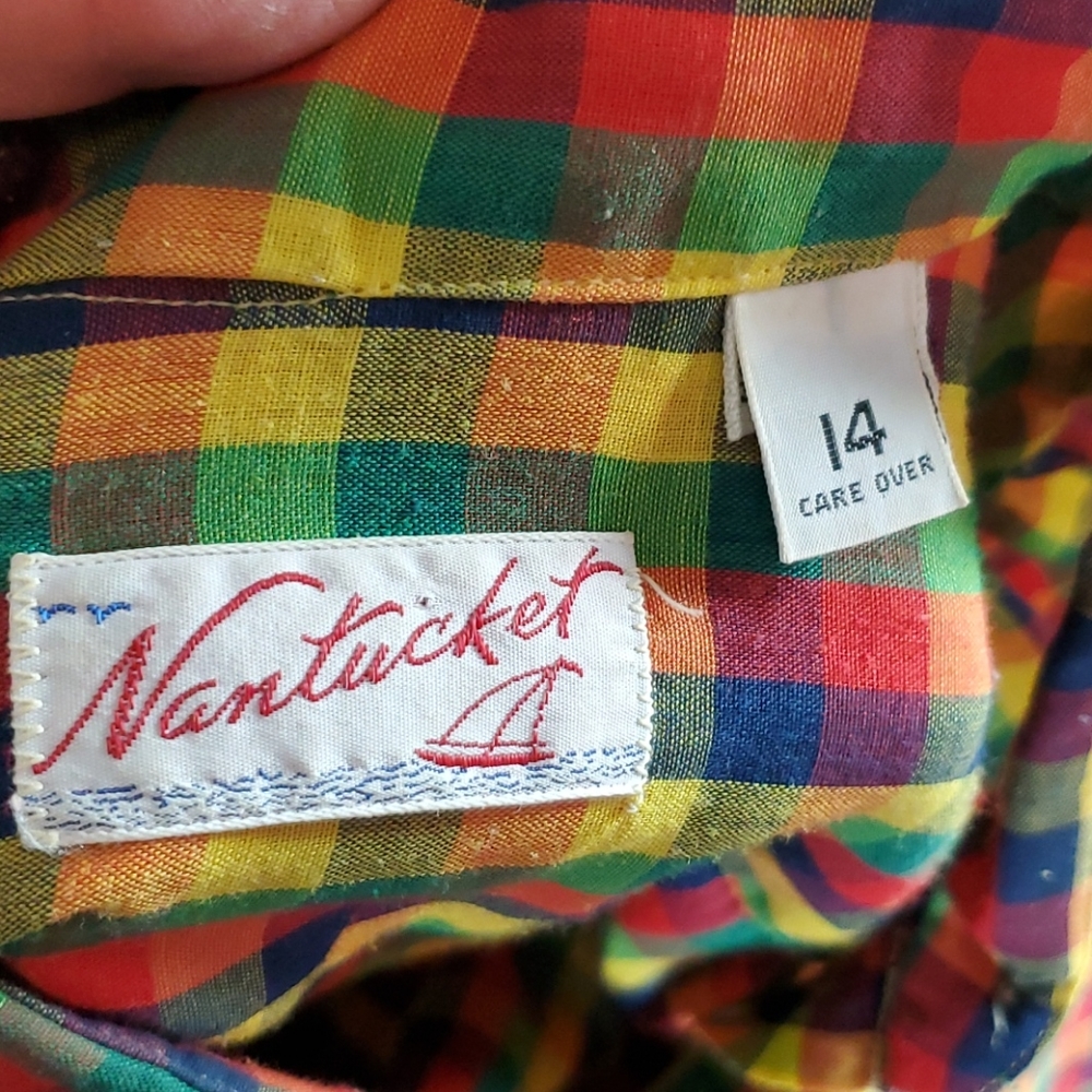 Vtg Nantucket, 14, bright colored plaid blouse - Picture 5 of 5